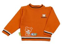 Oranžový sveter s medvedíkmi a pruhmi
