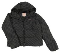 Čierna šušťáková prešívaná zimná bunda so vzorom a kapucňou Sonneti