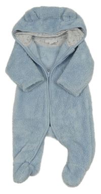 Svetlomodrá huňatá kombinéza s kapucňou