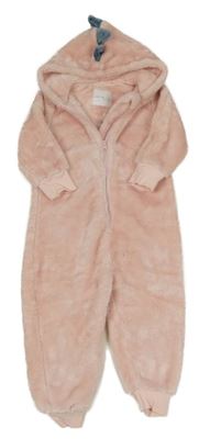 Světlerůžová chlupatá kombinéza s kapucí - dinosaurus Next