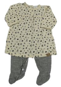 Béžové bavlněné šaty s kytičkami a všitým overalem Topomini