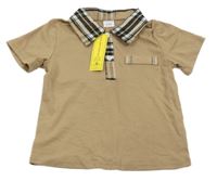 Nové - Béžové polo tričko s flanelovým golierikom