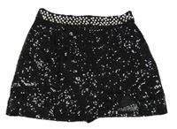 Čierna flitrová sukňa s perlami a všitými kraťasy