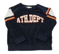 Tmavomodro-biela zamatová mikina s nápisom M&S