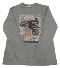 Sivé tričko s motorkou a nápisom Y.F.K.
