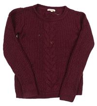 Tmavovínový rebrovaný pletený sveter so vzorom Bluezoo