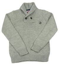 Sivý melírovaný vlnený sveter s výšivkou