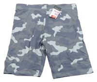 Šedomodro-tmavomodro-světlemodrošedé army melírované legínové kraťasy PRIMARK