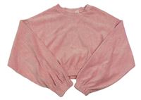 Ružová rebrovaná zamatová crop mikina Candy Couture