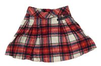 Červeno-bílo-tmavomodro/khaki kockovaná vlnená sukňa s přezkou Nutmeg