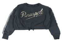 Tmavosivá oversize crop mikina s 3D logom a pruhmi s nápismi PRIMARK