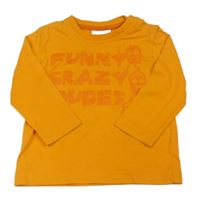 Oranžové tričko s nápismi a príšerkami zn. Topomini