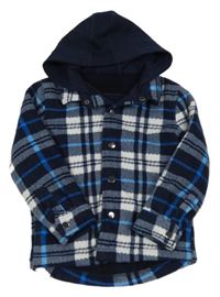 Tmavomodro-bílo-modrá kostkovaná zateplená košilová bunda s kapucí St. Bernard