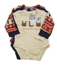 Nové - 3x - Body so soby - Smetanové, tmavomodré, červené so cute