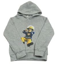 Sivá melírovaná mikina s požárníkem Samem a kapucňou