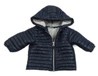 Tmavomodrá prešívaná šušťáková zateplená bunda s kapucňou Next