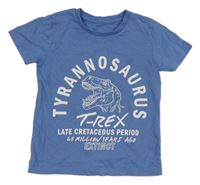 Modré tričko s dinosaurem - T-Rex a nápismi Matalan