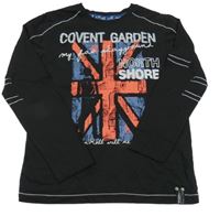 Čierne tričko s vlajkou a nápismi a cvokmi  HOT&SPICY