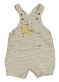 Smetanovo-svetlohnedé pruhované teplákové na traké kraťasy s Pú a vreckom Tu