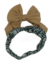 2x - Žebrovaná čelenka - Smaragdová manšestrová s kytičkami, hnědá s mašlí