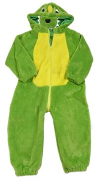 Kostým - Zeleno-žlutá plyšová kombinéza s kapucí - krokodýl