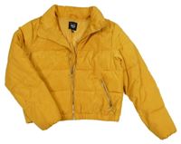 Hořčicová žebrovaná šusťáková zimní crop bunda New Look