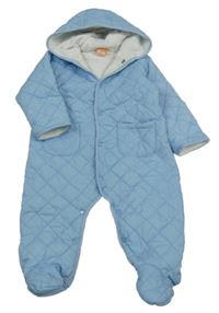 Svetlomodrá prešívaná šušťáková zimná kombinéza s kapucňou PUSBLU