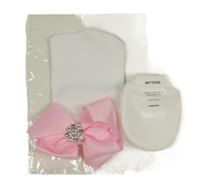 Nové - 2Set - Bílá čepice s růžovou mašlí s broží + rukavice