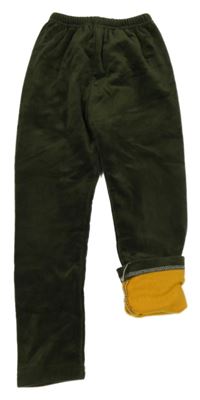 Tmavokhaki plyšové zateplené legíny 