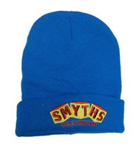 Modrá pletená čapica s nápismi