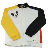 Bílo-černo-tmavožluto-červená propínací mikina s Mickey Adidas