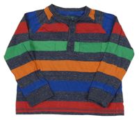 Tmavomodro-barevné pruhované melírované mikinotriko s vreckom F&F