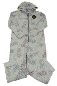 Sivá melírovaná skvrnitá tepláková kombinéza s ovladači - PlayStation a kapucňou Next