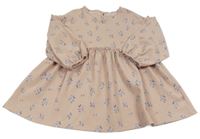 Pudrové rebrované šaty s kvietkami a volánikmi PRIMARK