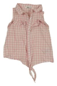 Světlerůžovo-bílá kostkovaná letní halenka s volánky H&M