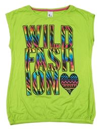 Zelené melírované tričko s nápismi a srdiečkom a kamienkami C&A