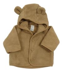 Hnědá huňatá podšitá bunda s kapucí s oušky H&M