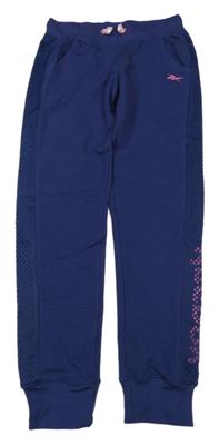 Tmavomodré crop tepláky s logom a sieťovinou Reebok
