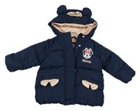 Tmavomodrá prošívaná šusťáková zimní bunda s Minnie a kapucí PRIMARK