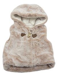 Pudrová chlpatá zateplená vesta s kapucňou Nutmeg