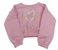 Ružová crop mikina so srdcem a nápisom Matalan