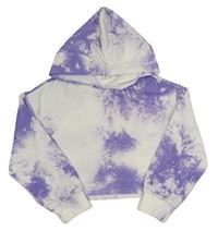 Bílo-lila batikovaná crop mikina s kapucňou Shein