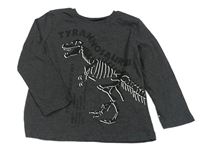 Tmavošedé melírované triko s kostrou dinosaura Primark
