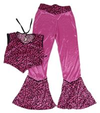 Kostým - 2set - Tmavorůžový vzorovaný crop top + hippie kalhoty