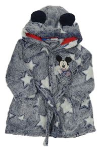 Tmavomodrý melírovaný chlpatý župan s hviezdami s Mickeym a kapucňou Matalan