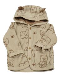 Béžová fleecová prepínaci mikina s medveďmi a kapucňou George