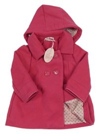 Nové - Tmavorůžový flaušový podšitý kabát s kapucí