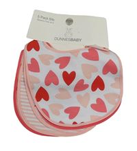 Nové - 5x bryndák - bílý so srdíčky + 2x pruhovaný + bílý puntíkatý + růžový so srdiečkami