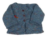 Modrý melírovaný propínací svetr se srdcem