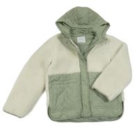 Smetanovo-zelenošedá huňato/šusťáková zateplená bunda s kapucí Primark